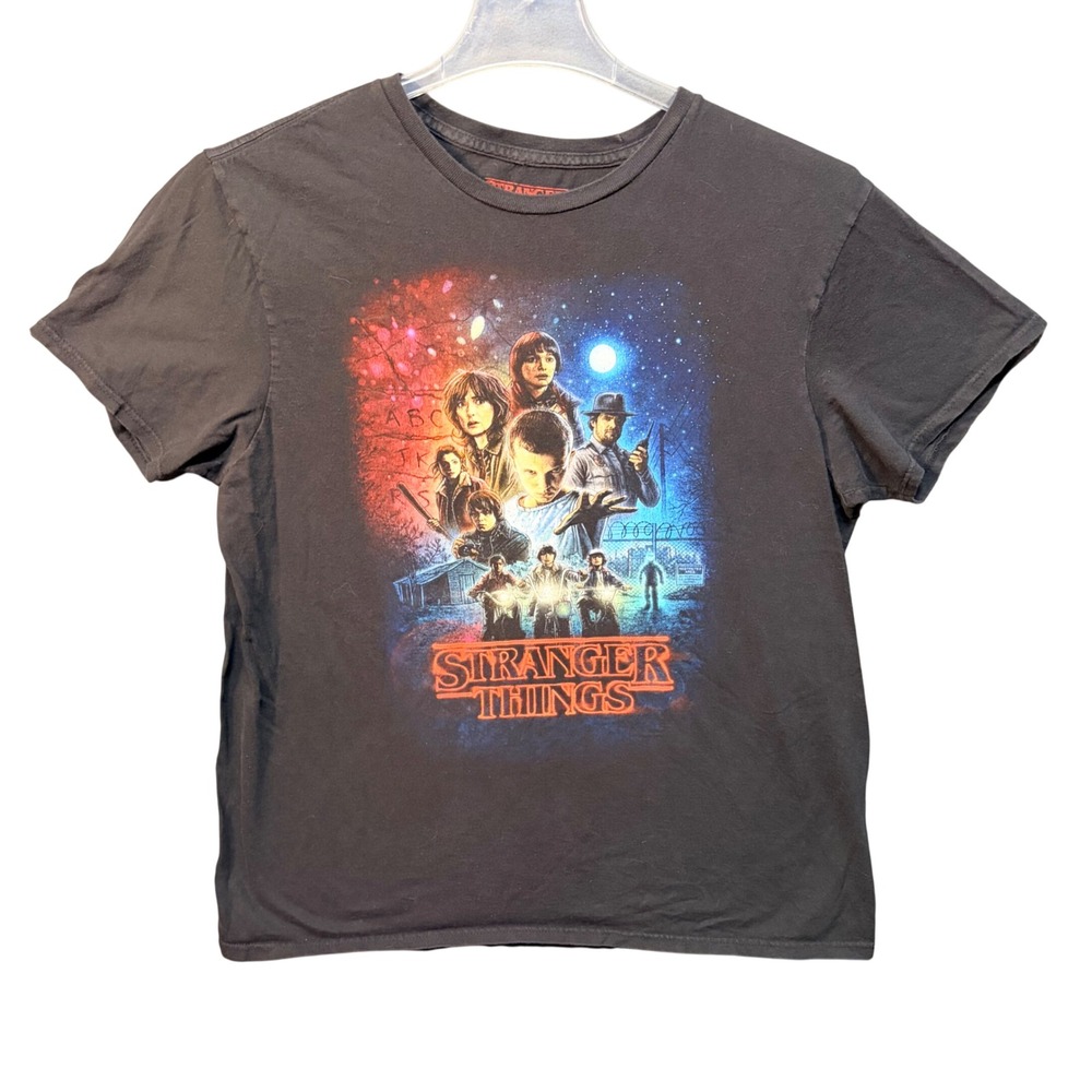 Stranger Things Netflix Graphic T-Shirt Cast Tee Black Large Season 1 Retro